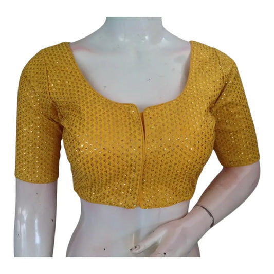 Yellow Color Semi Silk Designer Saree Blouse for Weddings & Festivals - D3blouses