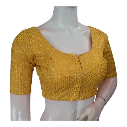 Yellow Color Semi Silk Designer Saree Blouse for Weddings & Festivals - D3blouses