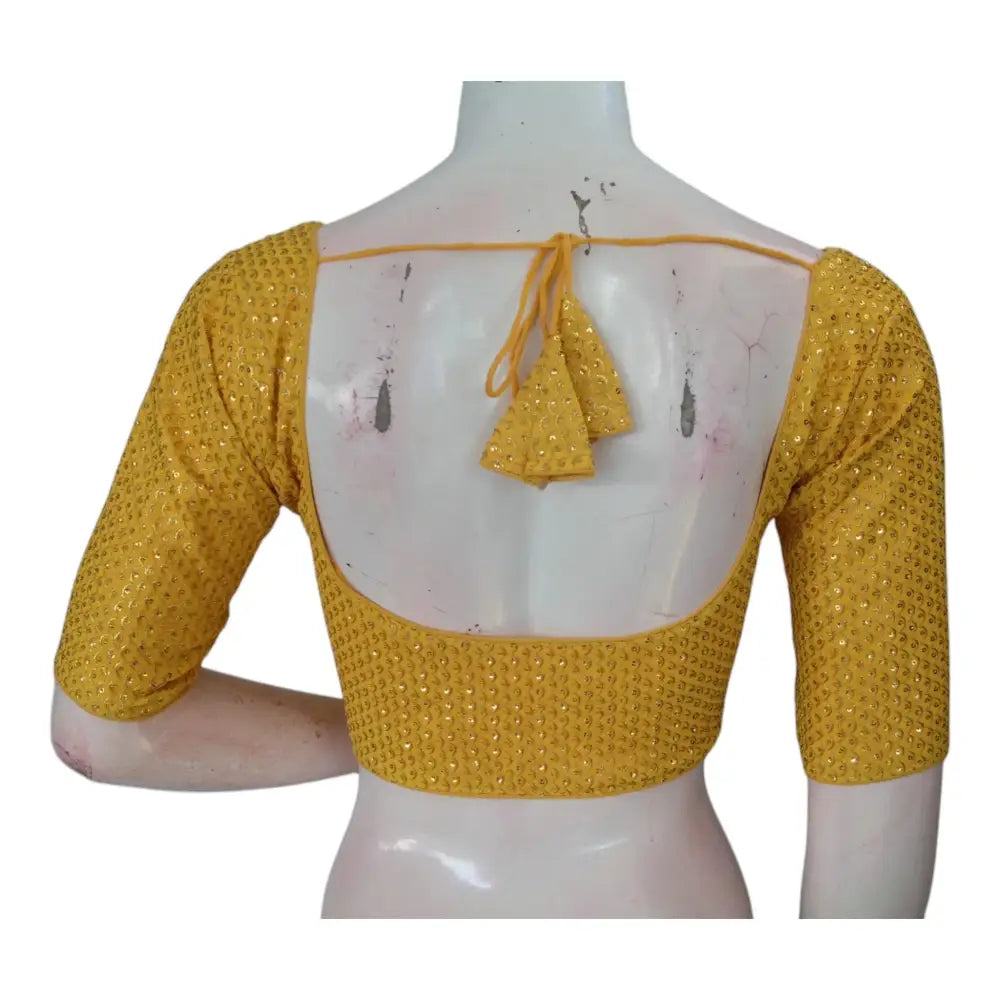 Yellow Color Semi Silk Designer Saree Blouse for Weddings & Festivals - D3blouses