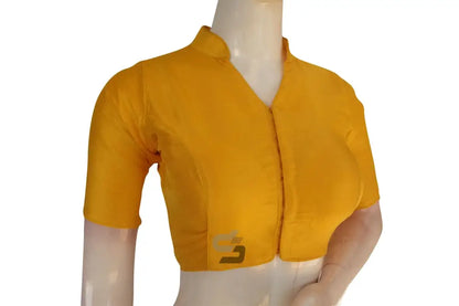 Yellow Color Semi Silk Plain Collar Neck Readymade Blouse - D3blouses