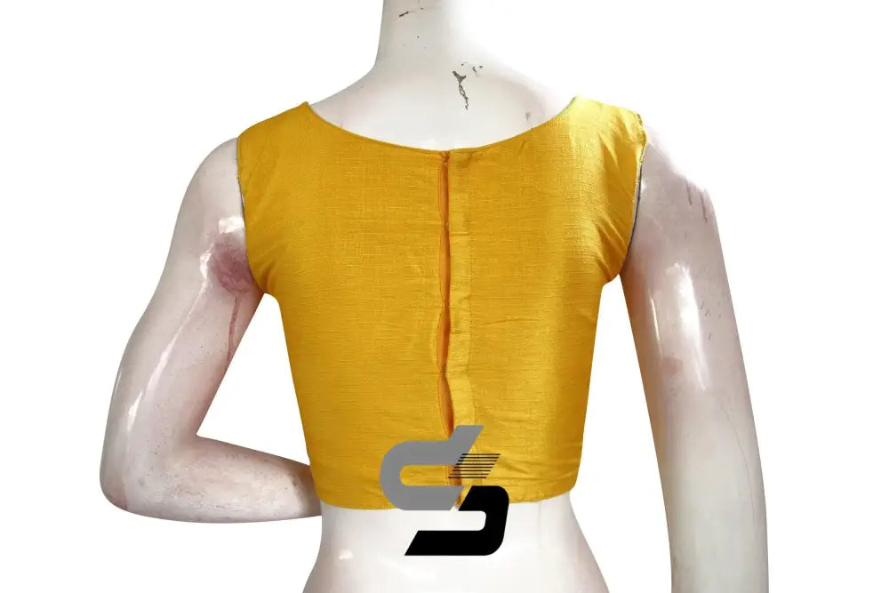 Yellow Color Sleeveless Semi Silk Designer Party Wear Readymade Blouse/ Indian Crop Tops - D3blouses
