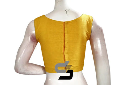 Yellow Color Sleeveless Semi Silk Designer Party Wear Readymade Blouse/ Indian Crop Tops - D3blouses
