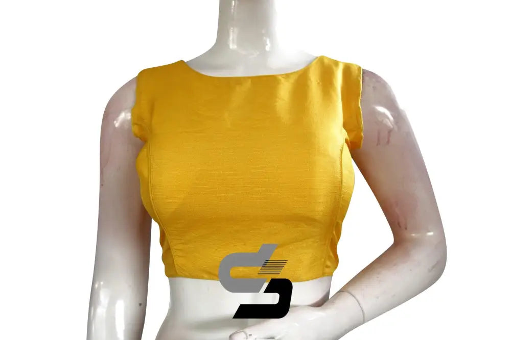 Yellow Color Sleeveless Semi Silk Designer Party Wear Readymade Blouse/ Indian Crop Tops - D3blouses