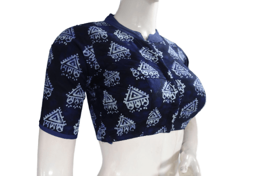 Buy Indigo Color Cotton Designer Collar Readymade Saree Blouse Online in  India - Etsy