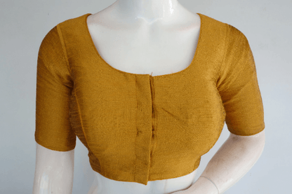 Mustard Yellow Color Plain Semi Silk Readymade Saree Blouse, Indian Readymade Blouse - D3blouses