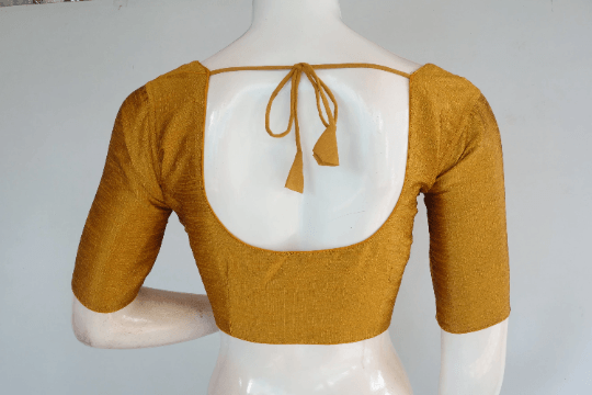 Mustard Yellow Color Plain Semi Silk Readymade Saree Blouse, Indian Readymade Blouse - D3blouses
