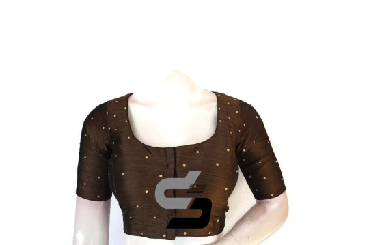 Brown Color Plain Moti Stone Work Indian Saree Readymade Blouse