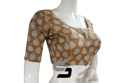 Mustard Yellow Color Cotton Printed Readymade Saree Blouse - D3blouses