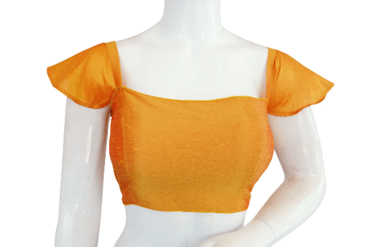 Mustard Orange Color Designer Cap Sleeves Readymade saree blouse, Indian Silk saree Readymade blouse - D3blouses
