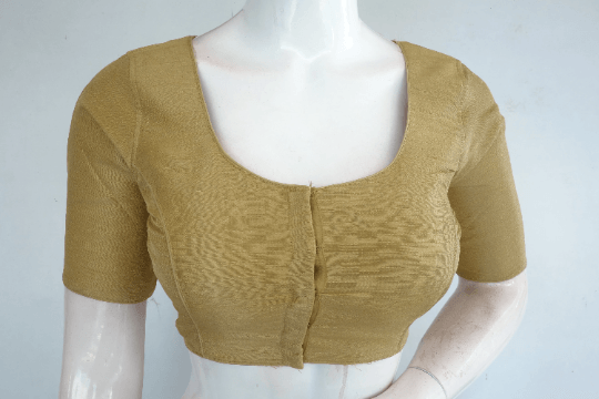 Gold Color Plain Semi Silk Readymade Saree Blouse, Indian Readymade Blouse - D3blouses