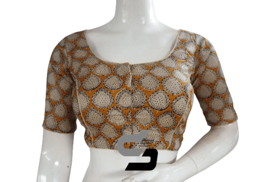 Mustard Yellow Color Cotton Printed Readymade Saree Blouse - D3blouses