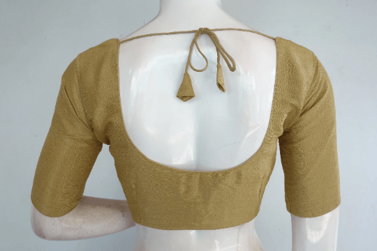 Gold Color Plain Semi Silk Readymade Saree Blouse, Indian Readymade Blouse - D3blouses