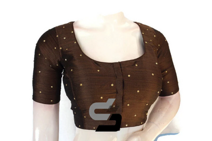 Brown Color Plain Moti Stone Work Indian Saree Readymade Blouse