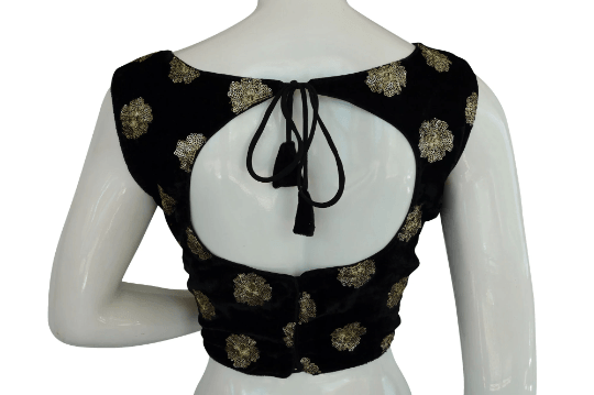 Black Color Designer Velvet Sequin Designer Readymade Saree Blouse - D3blouses