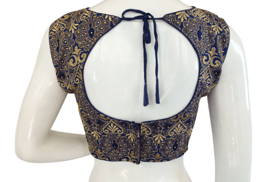 Navy Blue Color Designer Embroidered Readymade Blouse - D3blouses