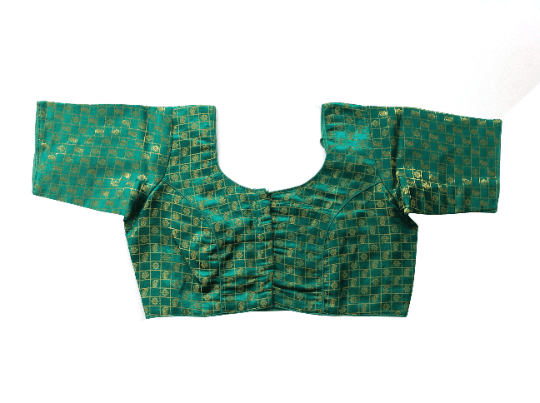 plus size teal color brocade silk readymade saree blouse 2