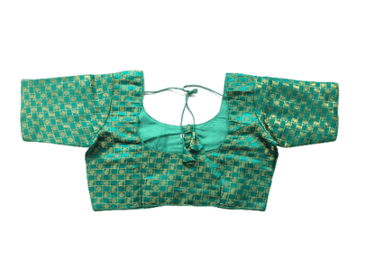 plus size teal color brocade silk readymade saree blouse 2
