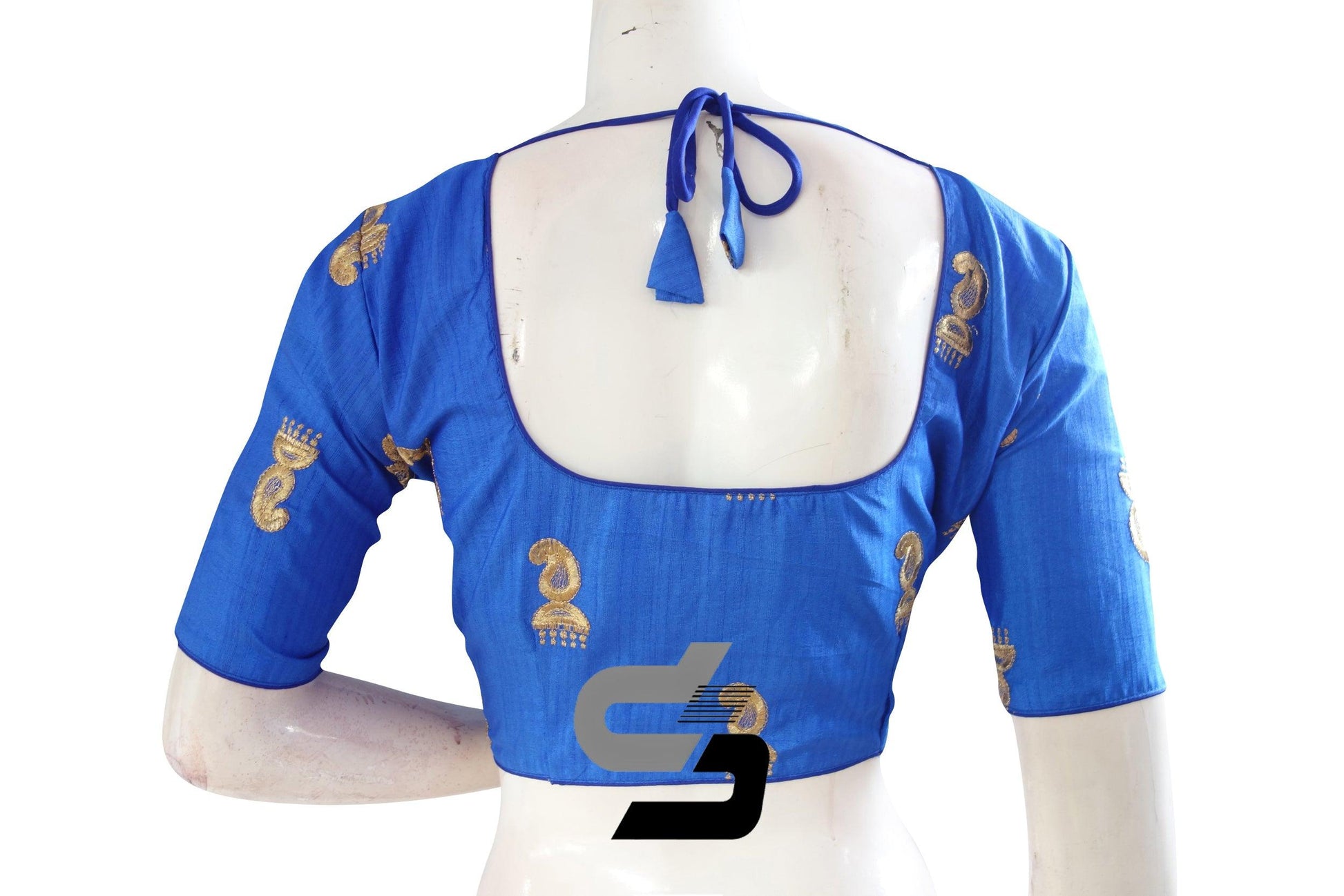 Royal Blue Color Semi Silk Embroidery Designer, Party Wear Readymade Blouse/ Indian Crop Tops - D3blouses