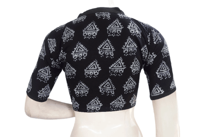 Black Color Cotton Designer Collar Neck Readymade Blouse With Matching Mask - D3blouses