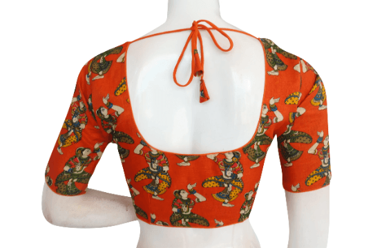 Orange Color Printed silk Readymade saree blouse - D3blouses