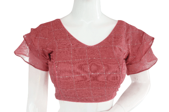 Dark Onion Pink Designer Ruffle Sleeves Ready made saree blouse, Indian Silk saree Ready-made blouse - D3blouses