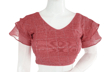 Dark Onion Pink Designer Ruffle Sleeves Ready made saree blouse, Indian Silk saree Ready-made blouse - D3blouses