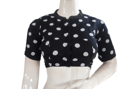Black Color Cotton Designer Collar Neck Readymade Blouse With Matching Mask - D3blouses