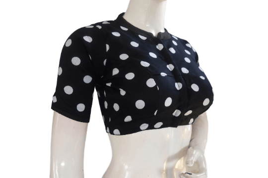 Black Color Cotton Designer Collar Neck Readymade Blouse With Matching Mask - D3blouses