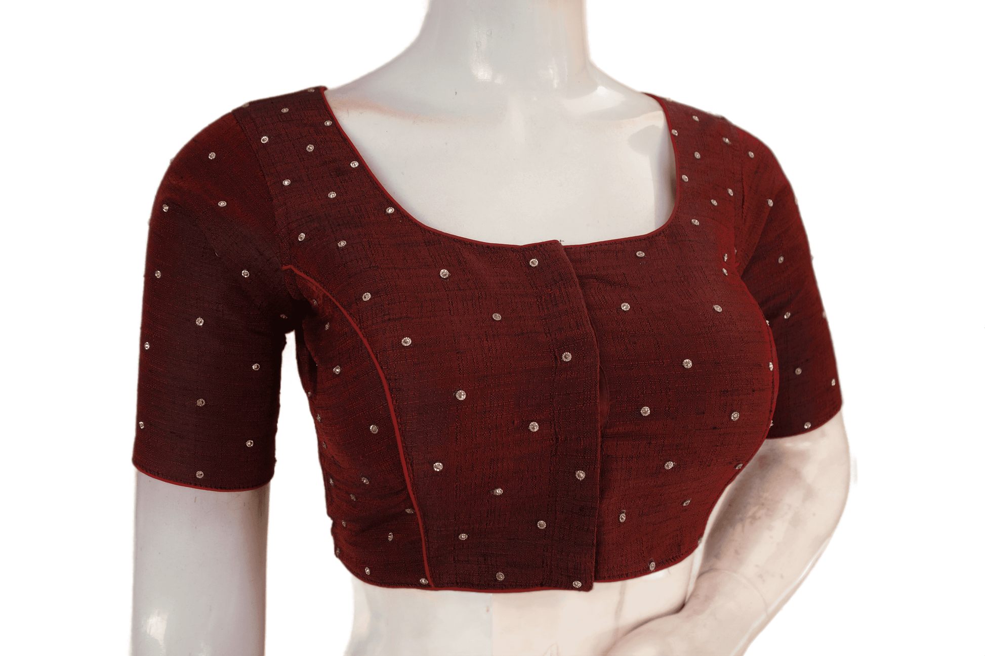 Dark Maroon Color Plain Moti Stone Work Indian Saree Readymade Blouse - D3blouses