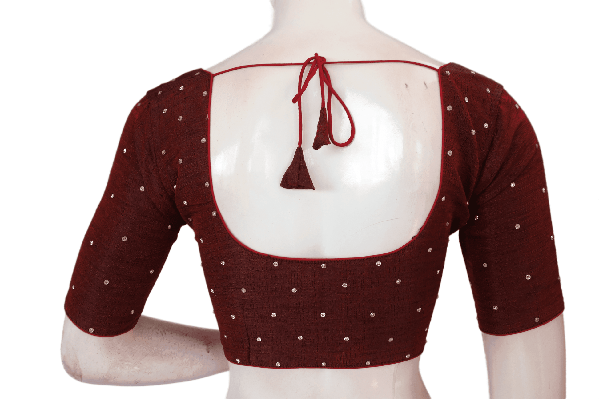 Dark Maroon Color Plain Moti Stone Work Indian Saree Readymade Blouse - D3blouses