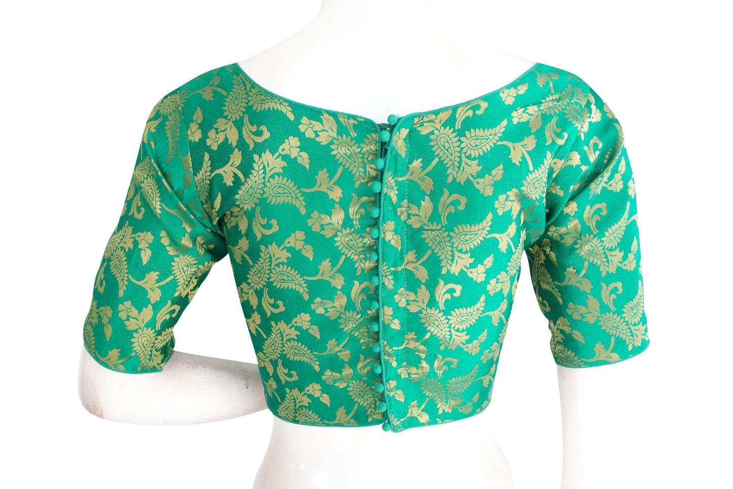 green color brocade silk boat neck designer readymade blouse 1