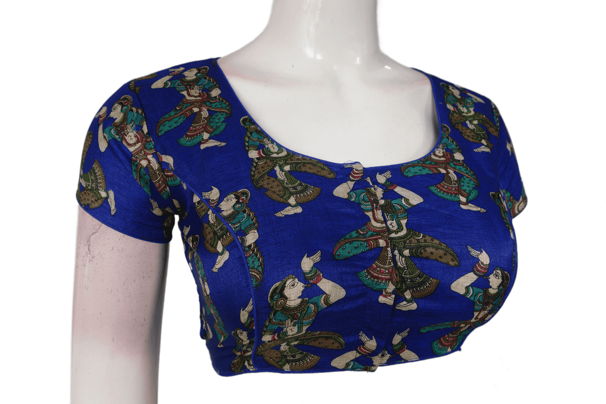 Blue Color Printed silk Readymade saree blouse - D3blouses