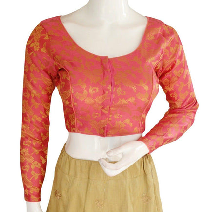 color brocade silk designer readymade blouse with full sleeves 2