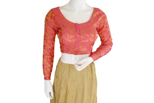 color brocade silk designer readymade blouse with full sleeves 2