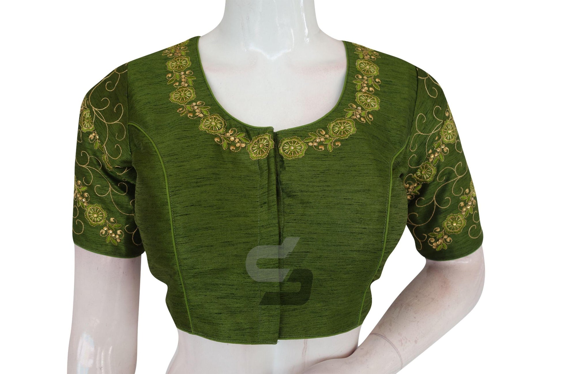 Green Color Designer Embroidery Readymade Saree Blouse - D3blouses