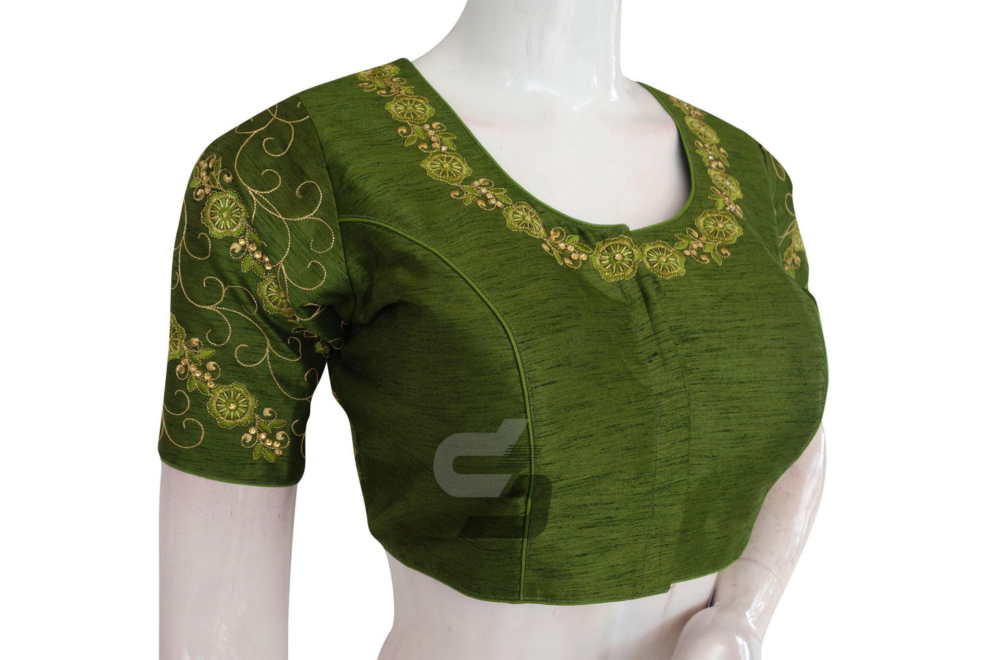 Green Color Designer Embroidery Readymade Saree Blouse - D3blouses