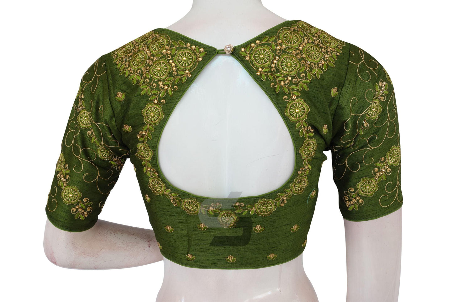 Green Color Designer Embroidery Readymade Saree Blouse - D3blouses