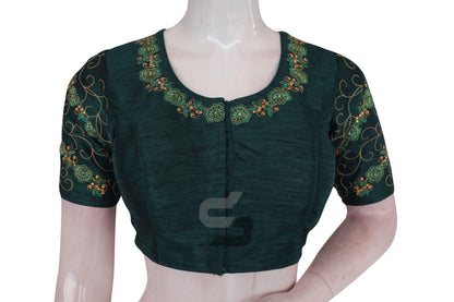 Green Color Designer Embroidery Readymade Saree Blouse - D3blouses