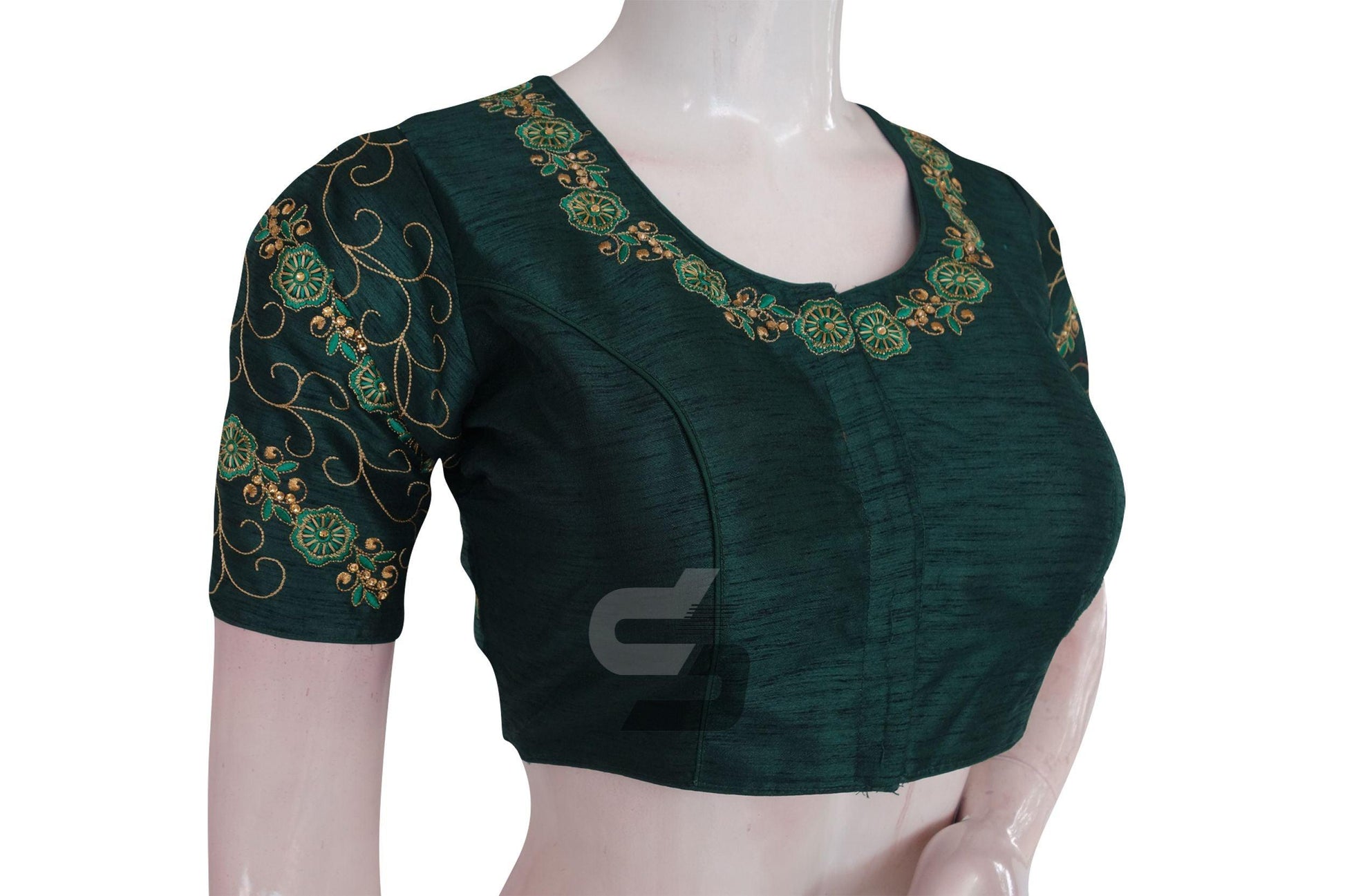 Green Color Designer Embroidery Readymade Saree Blouse - D3blouses