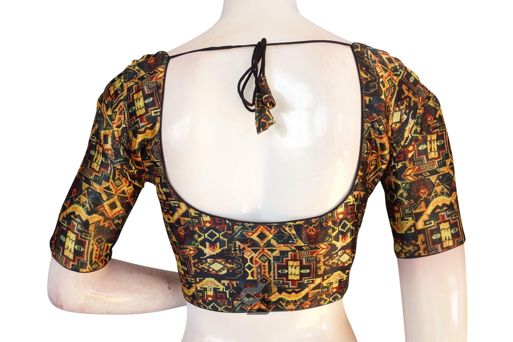 Black Multi Color Satin Readymade Saree Blouse with Matching Face Mask. - D3blouses