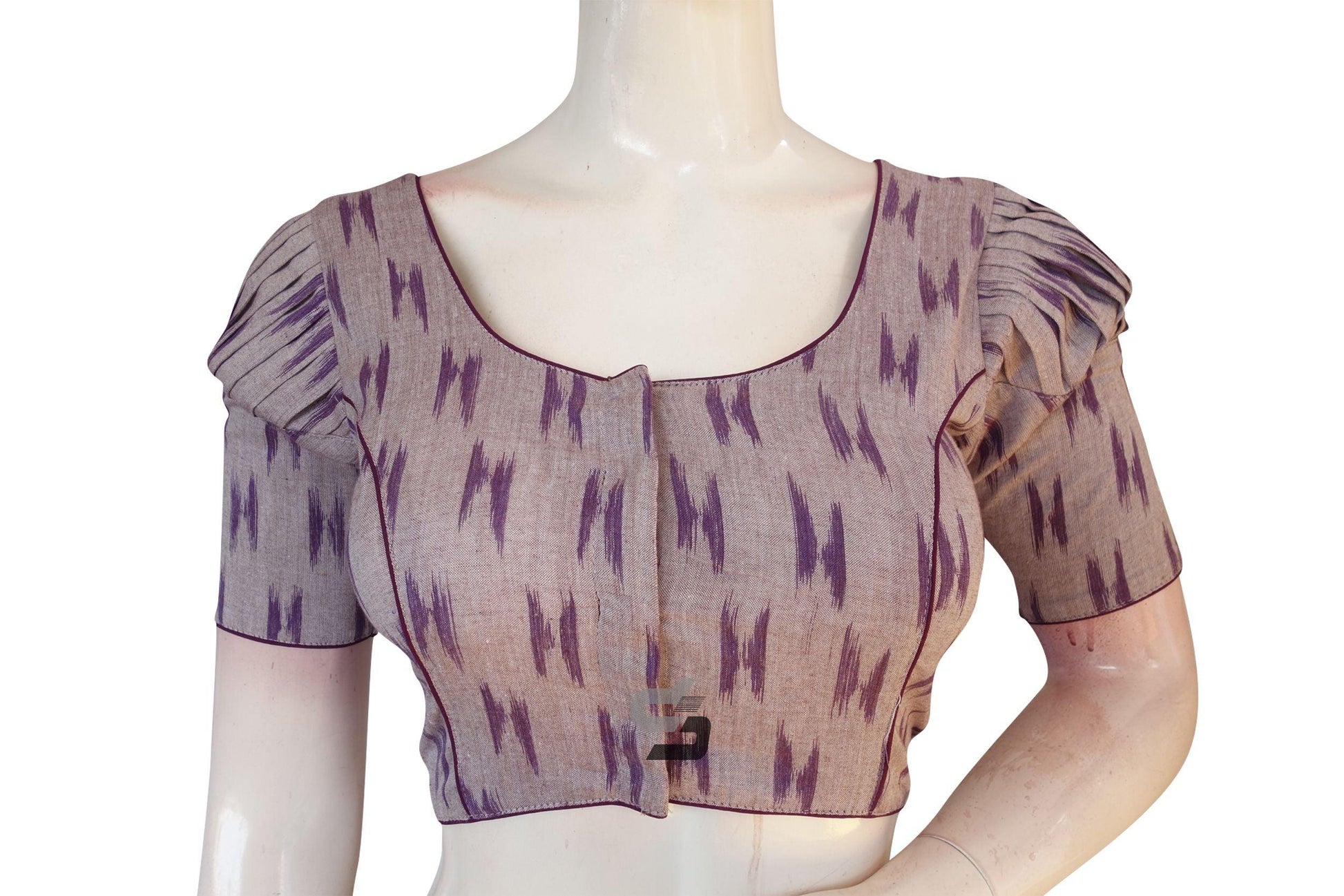 Purple Color Ikkat Cotton Designer Blouse With Puff Sleeves - D3blouses