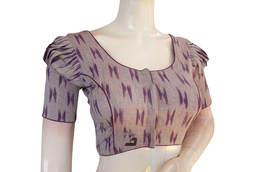 Purple Color Ikkat Cotton Designer Blouse With Puff Sleeves - D3blouses