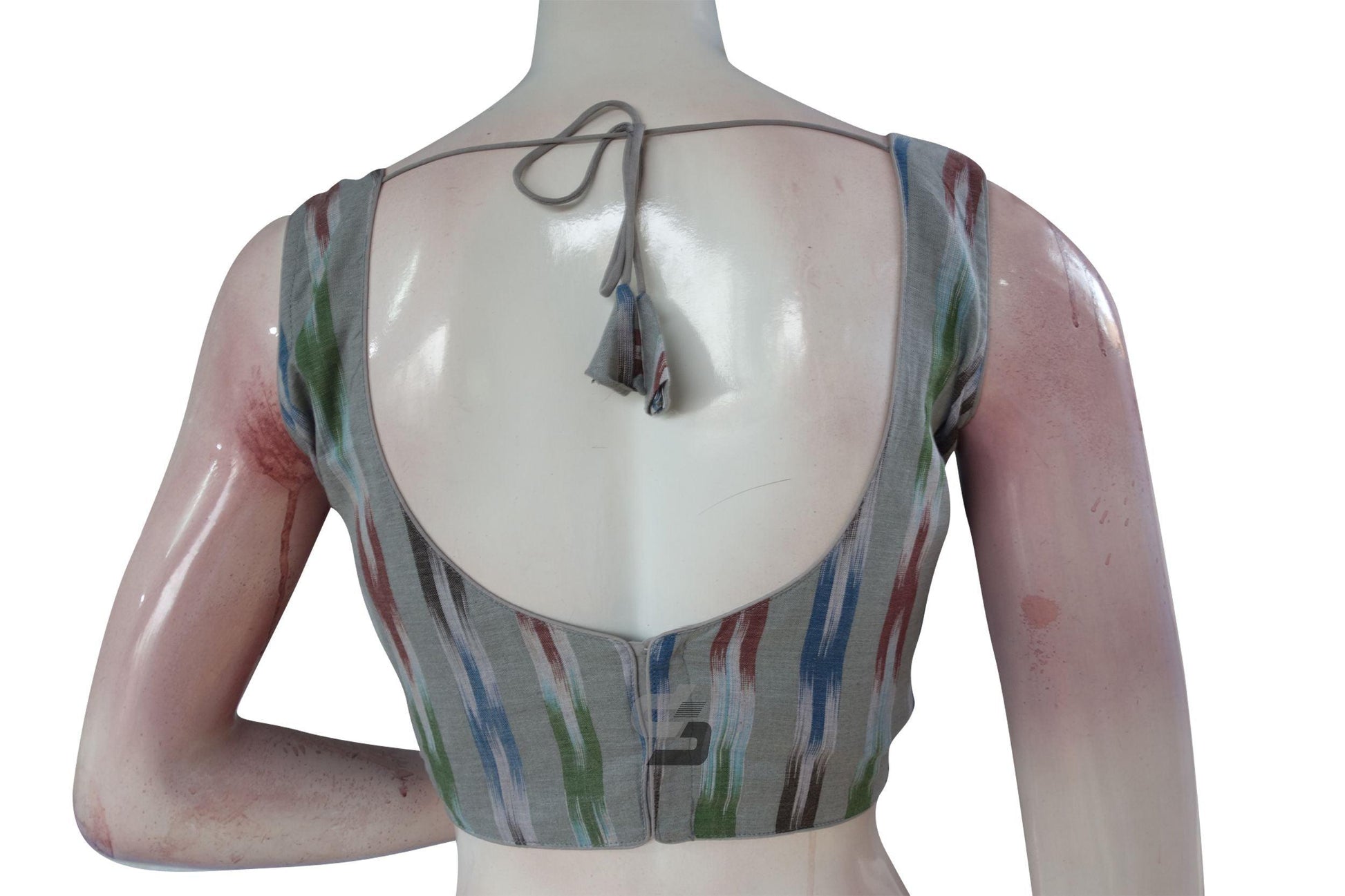 Grey Multi Color Ikkat Designer Readymade Saree Blouse - D3blouses