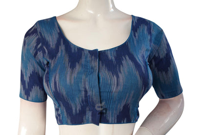 Blue Multi Color Ikkat Cotton Readymade Saree Blouse - D3blouses