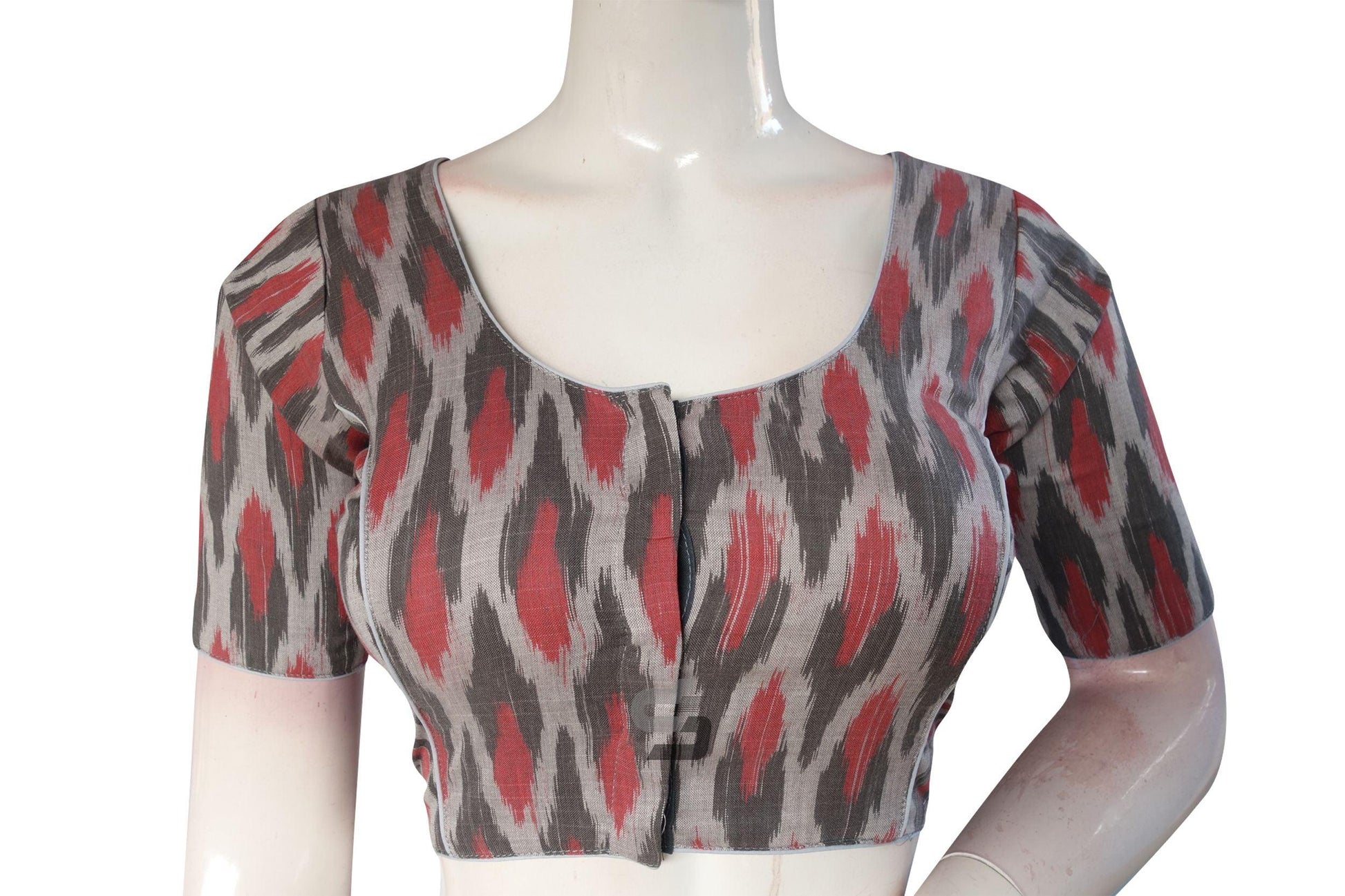 Grey Multi Color Ikkat Cotton Readymade Saree Blouse - D3blouses