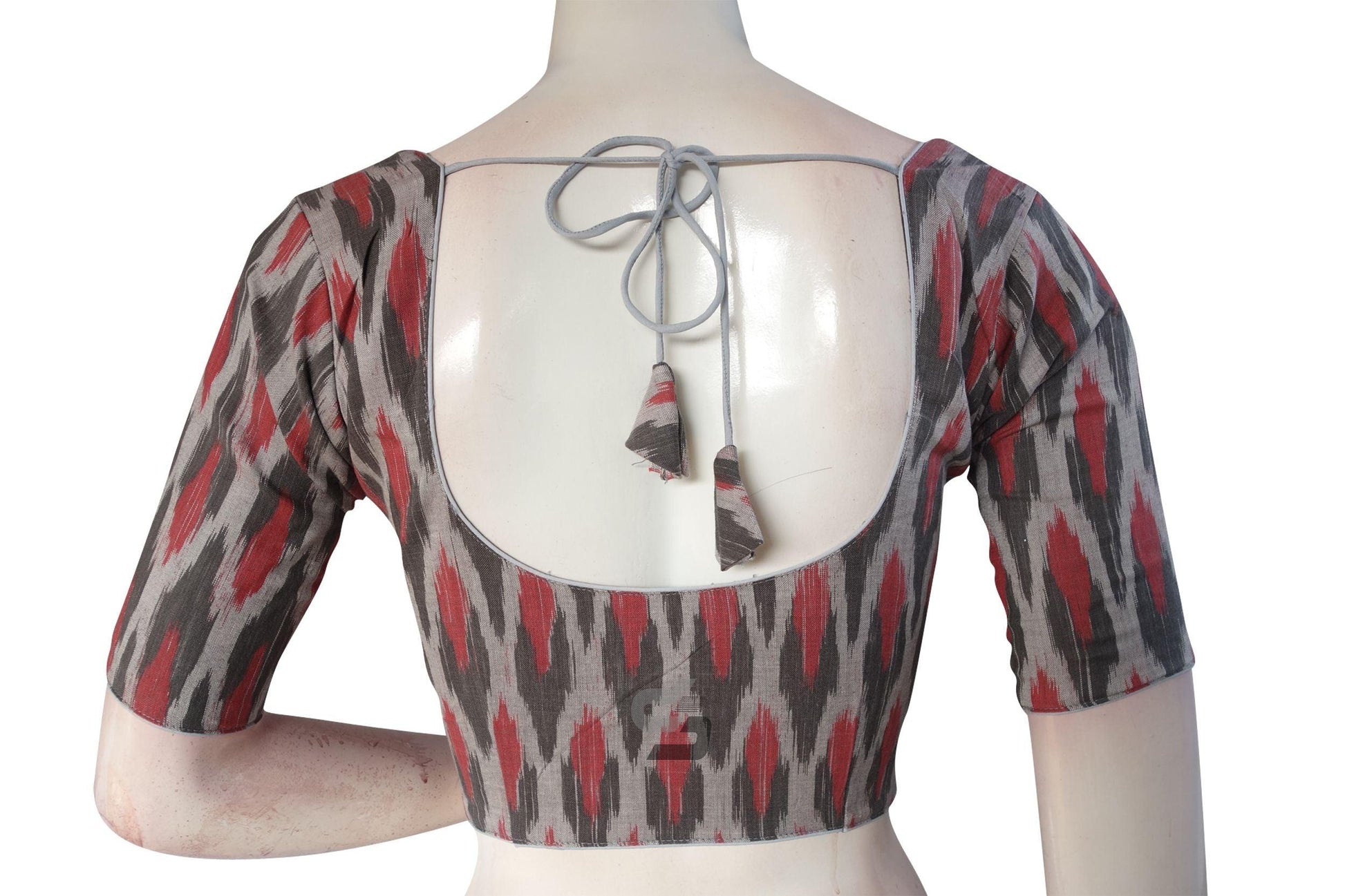 Grey Multi Color Ikkat Cotton Readymade Saree Blouse - D3blouses