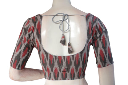 Grey Multi Color Ikkat Cotton Readymade Saree Blouse - D3blouses