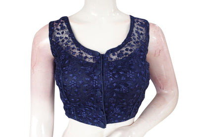 Navy Blue Color Netted Embroidery Designer Readymade Blouse - D3blouses