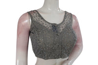 Thumbnail for Grey Color Netted Embroidery Designer Readymade Blouse - D3blouses