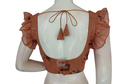 Terracotta Color Georgette Sequin Designer Frill Sleeves Readymade Blouse - D3blouses